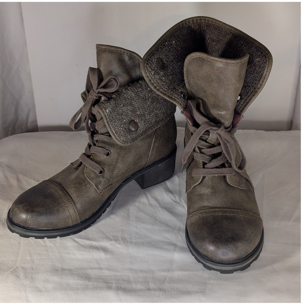 NWOB Roxy Pepper Gorpcore Fold Over Combat Boots Earthy Charcoal Size 9 Grunge
